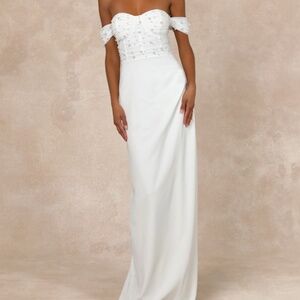 Lulus Immensely Charming White Mesh Pearl Bustier Maxi Dress - Size M